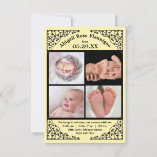 Photo Collage Yellow Lace - 3x5 Birth Announcement