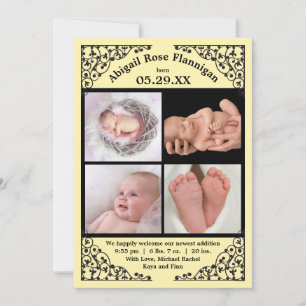 Photo Collage Yellow Lace - Birth Announcement