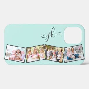 Photo Collage Zig Zag Mint Monogrammed Horizontal iPhone 12 Pro Case