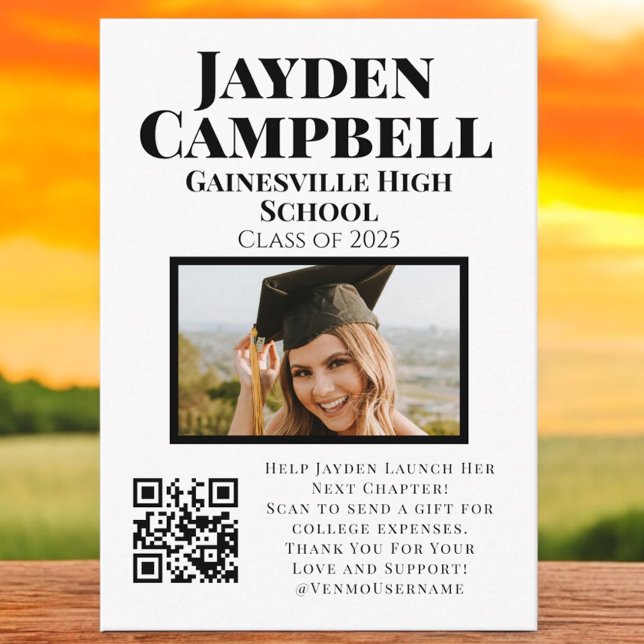 Photo College Fund QR Code Graduation Enclosure Card (Creator Uploaded)