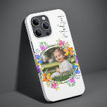 Photo Colourful Floral Simple Modern Personalised Case-Mate iPhone 14 Pro Case<br><div class="desc">Photo Colourful Floral Simple Modern Personalised Name Smartphone iPhone Case features a your favourite photo surrounded by a floral wreath of colourful watercolor flowers. Personalised with your name in modern elegant calligraphy script typography. Perfect for birthday, Christmas, Mother's Day, sister, best friend and more. PHOTO TIP: centre your photos before...</div>
