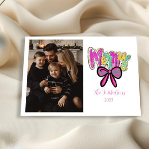 Photo Colourful Merry Bow Christmas Holiday Card
