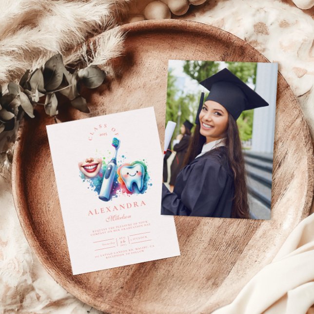 Photo Colourful Watercolor Dentist Graduation  Invitation (Creator Uploaded)