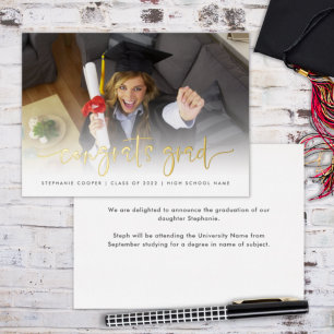 Photo Congrats Grad 2022 Announcement Gold Foil