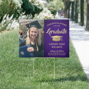 Photo Congratulations Purple Gold Graduation Yard Garden Sign