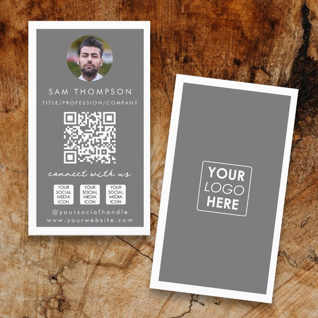Photo Connect with Us Social Media QR Code Logo  Business Card (Photo Connect with Us Social Media QR Code Logo Business Card)