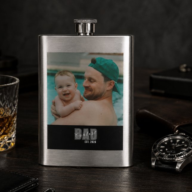 Photo Coolest Dad Est. Custom Year - Dad Gift Hip Flask (Creator Uploaded)