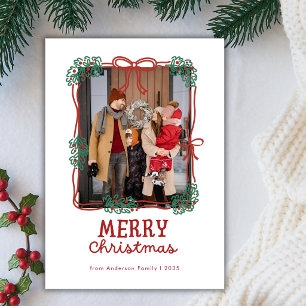 Photo Coquette Border Hand Drawn Christmas Family Holiday Card