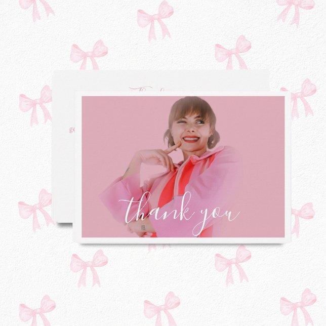 Photo Coquette Light Bow Thank You Card (Creator Uploaded)