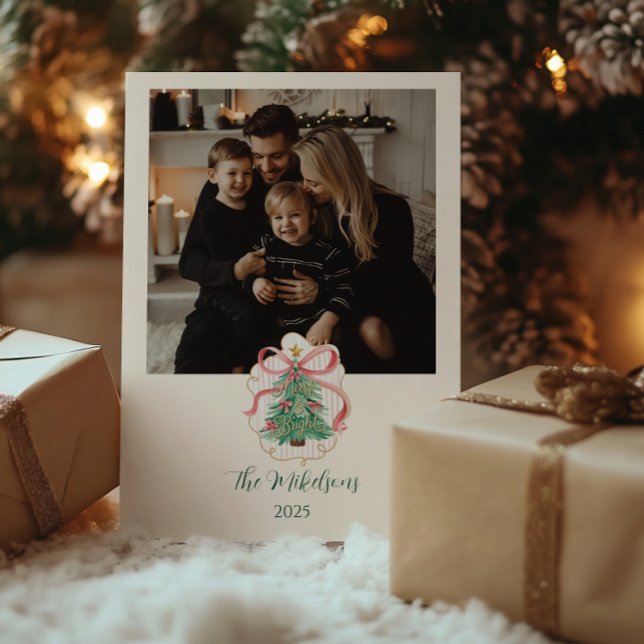 Photo Coquette Merry & Bright Christmas Holiday Card (Creator Uploaded)