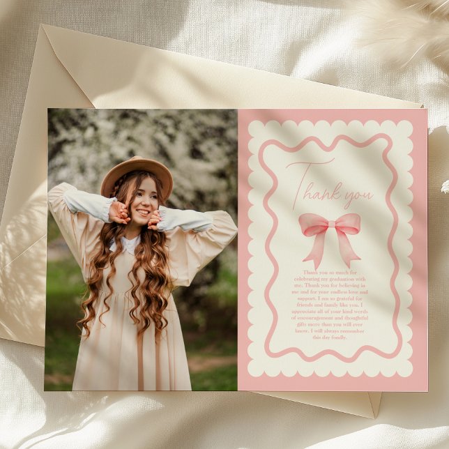 Photo Coquette Pink Bow Feminine Birthday Thank You Card (Creator Uploaded)