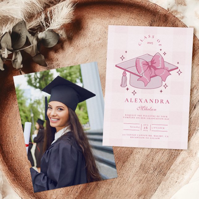 Photo Coquette Pink Bow Graduation Invitation (Creator Uploaded)