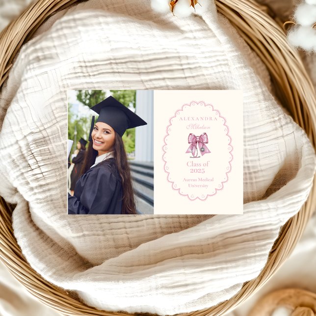  Photo  Coquette Pink Bow Nursing School Graduate Announcement (Creator Uploaded)