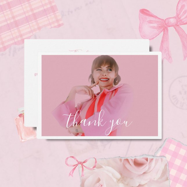 Photo Coquette Ribbon Bow Thank You Card (Creator Uploaded)