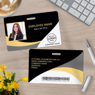 Photo Corporate Employee Barcode Black Yellow ID Badge