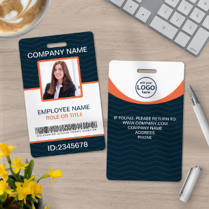 Photo Corporate Employee Barcode Blue Orange ID Badge