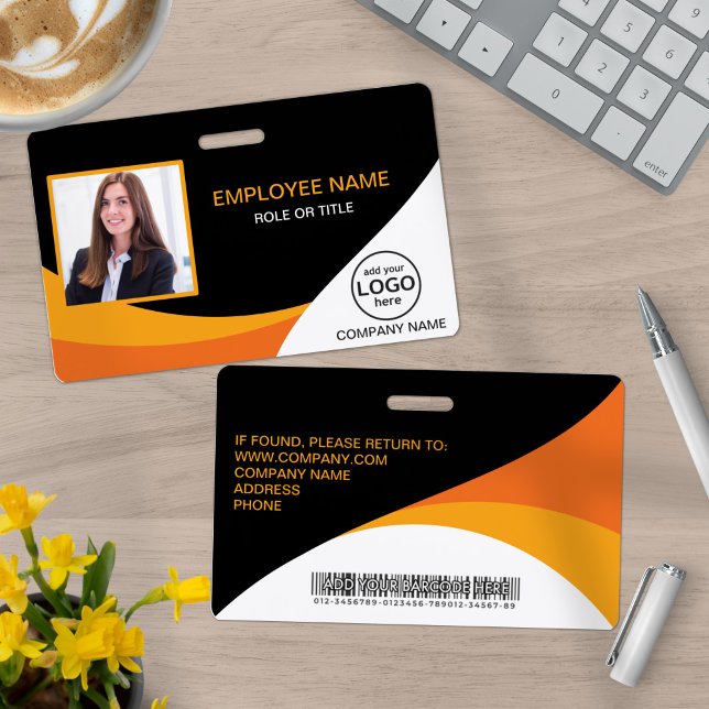 Photo Corporate Employee Barcode Orange Yellow ID Badge (Creator Uploaded)