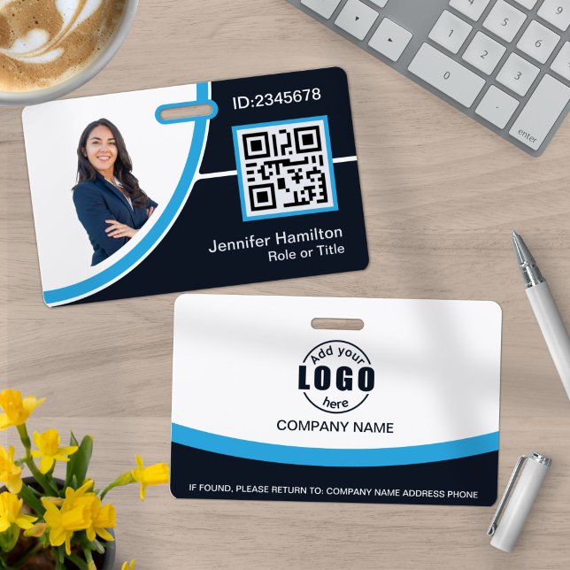 Photo Corporate Employee Name QR Code Blue ID Badge (Creator Uploaded)