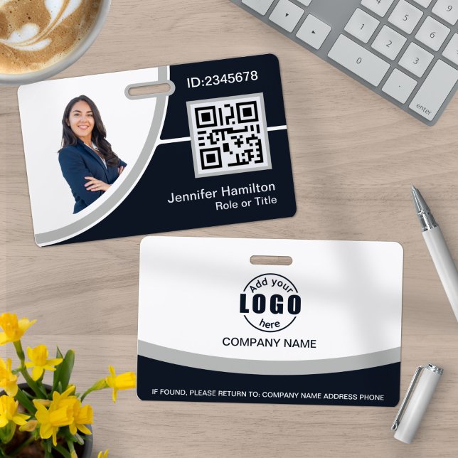 Photo Corporate Employee Name QR Code Grey ID Badge (Creator Uploaded)