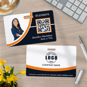 Photo Corporate Employee Name QR Code Orange ID Badge