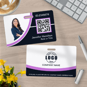 Photo Corporate Employee Name QR Code Purple ID Badge