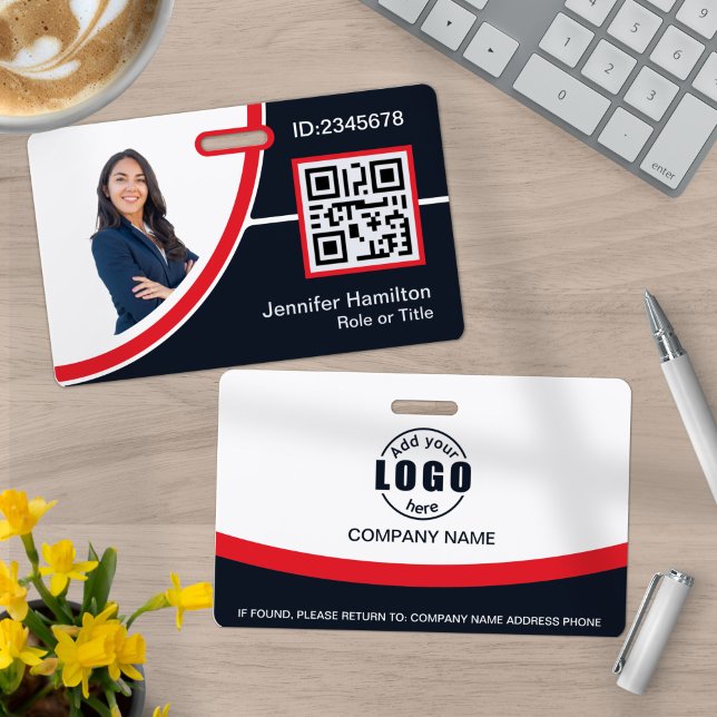 Photo Corporate Employee Name QR Code Red ID Badge (Creator Uploaded)