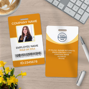 Photo Corporate Employee Name Tags Barcode Yellow ID Badge