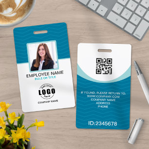 Photo Corporate Employee Name Tags QR Code Blue ID Badge
