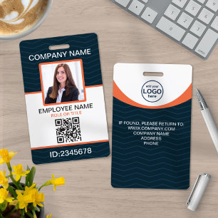 Photo Corporate Employee QR Code Blue Orange ID Badge