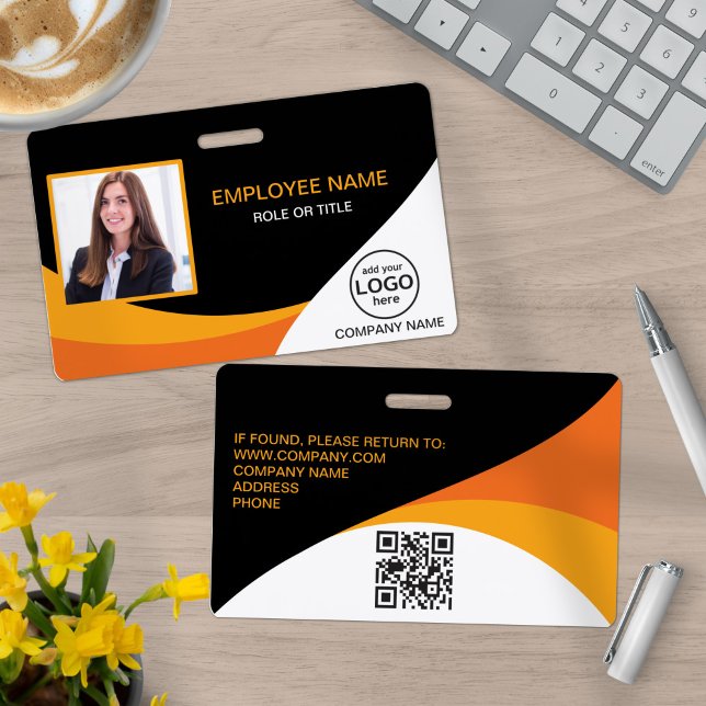 Photo Corporate Employee QR Code Orange Yellow ID Badge (Creator Uploaded)