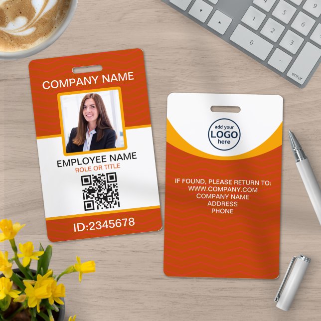 Photo Corporate Employee QR Code Orange Yellow ID Badge (Creator Uploaded)