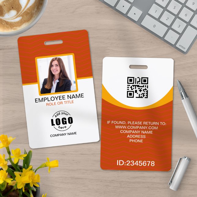 Photo Corporate Employee QR Code Orange Yellow ID Badge (Creator Uploaded)