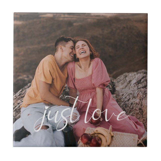 Photo Couple Just Love Script Tile (Front)