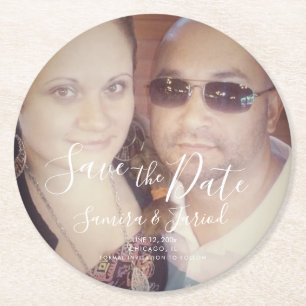 Photo Couple Save the Date Engagement Round Paper Coaster