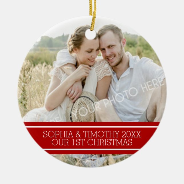 Photo Couples First Christmas Ornament Red (Front)