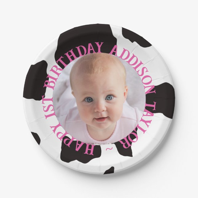 Photo Cow Print Birthday Paper Plate (Front)