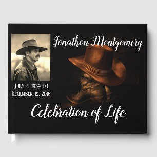 Photo, Cowboy Hat and Boots Celebration of Life Guest Book