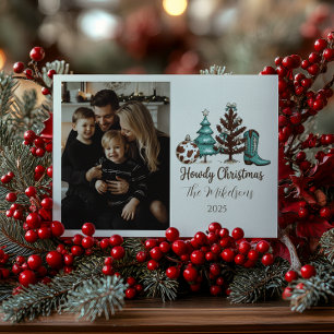 Photo Cowgirl Rustic Howdy Christmas Holiday Card