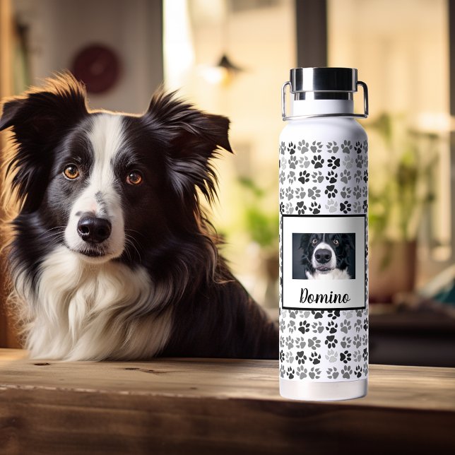 Photo Custom Dog Cat Pet Name Monogram Paws   Water Bottle (Creator Uploaded)