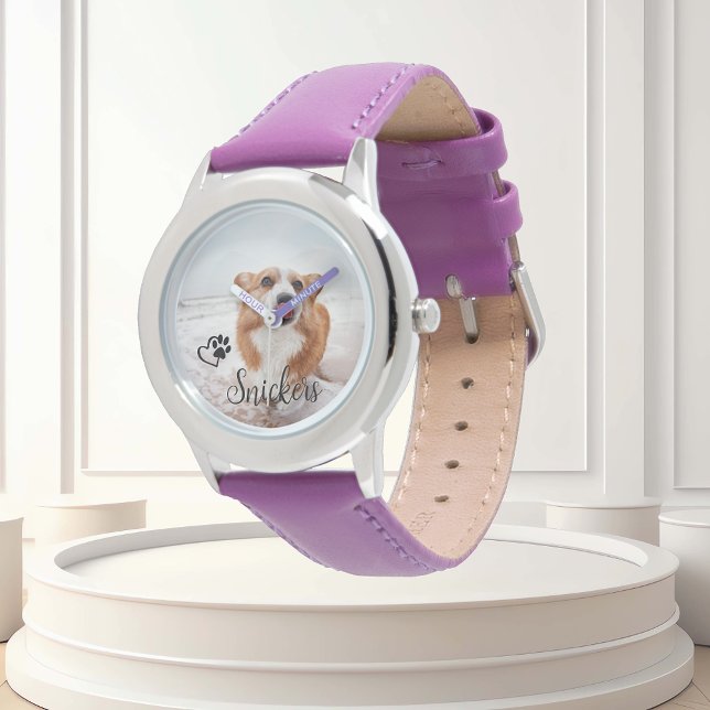 Photo Custom Dog Cat Pet Name Monogram Watch (Creator Uploaded)