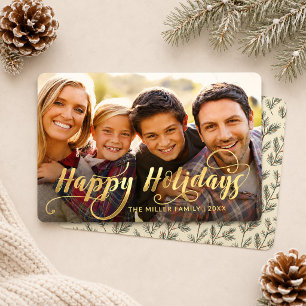 Photo Custom Family Merry Christmas Gold Script