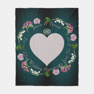 Photo Custom Floral Heart Wedding Anniversary    Fleece Blanket