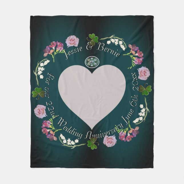 Photo Custom Floral Heart Wedding Anniversary    Fleece Blanket (Front)
