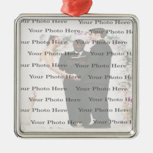 Photo Custom Square Silver Wedding Ornament