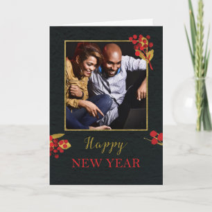 Photo Customisable New Year Digitally Created Gold Card
