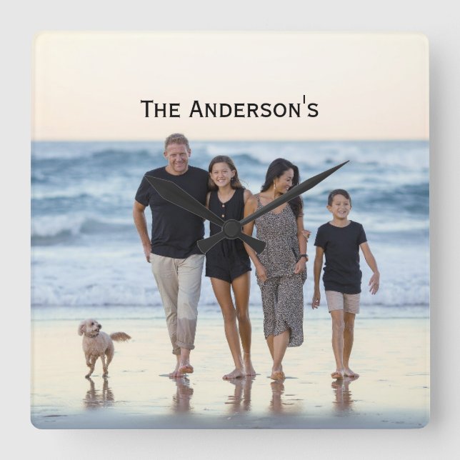 Photo Customise Monogram Personalise Picture  Square Wall Clock (Front)