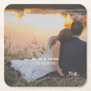 Photo Customise Wedding Engagement Party  Square Paper Coaster