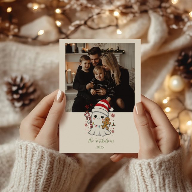 Photo Cute Ghost Christmas Holiday Card (Creator Uploaded)