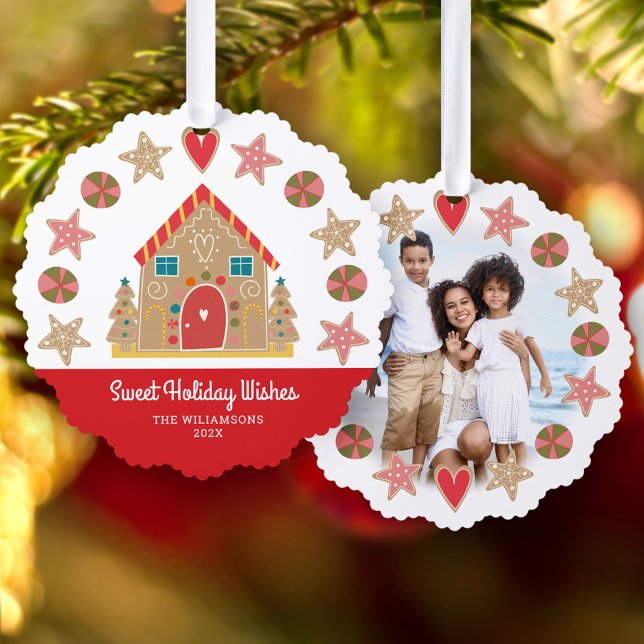 Photo Cute Gingerbread Sweet Holiday Wishes Rustic Tree Decoration Card (Creator Uploaded)