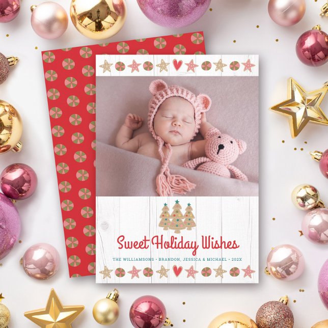 Photo Cute Gingerbread Sweet Wishes Rustic Wood Holiday Card (Creator Uploaded)